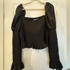 Chic Black Smocked Long Sleeve Top